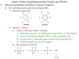Chapter 15 Main Group/Organometallic Parallels (pp. 590-607) I.	Main Group Parallels with Binary Carbonyl Complexes