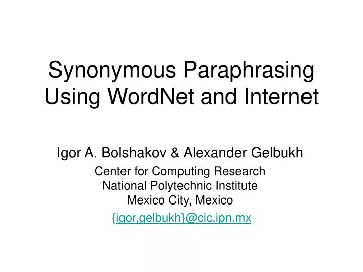 synonymous paraphrasing using wordnet and internet