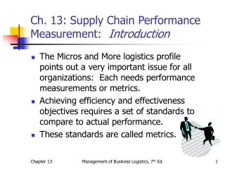 Ch. 13: Supply Chain Performance Measurement: Introduction