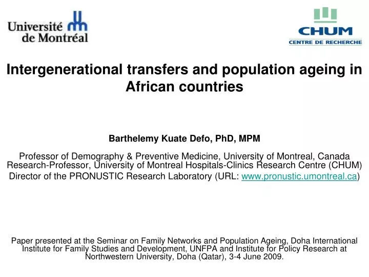 intergenerational transfers and population ageing in african countries