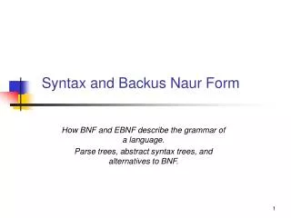 Syntax and Backus Naur Form