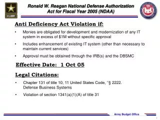 Ronald W. Reagan National Defense Authorization Act for Fiscal Year 2005 (NDAA)