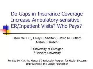 Do Gaps in Insurance Coverage Increase Ambulatory-sensitive ER/Inpatient Visits? Who Pays?