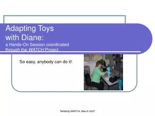 Adapting Toys with Diane: a Hands-On Session coordinated through the WATCH Project