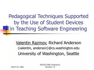 Pedagogical Techniques Supported by the Use of Student Devices in Teaching Software Engineering