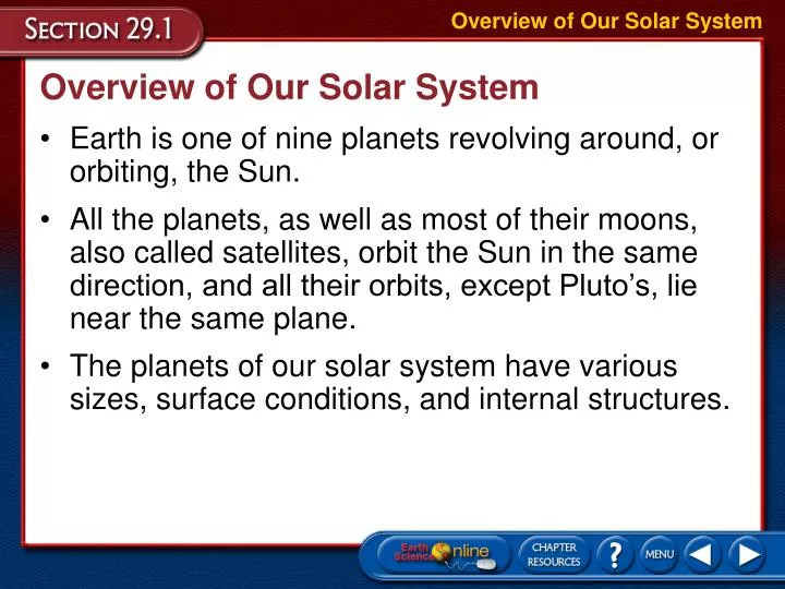 overview of our solar system