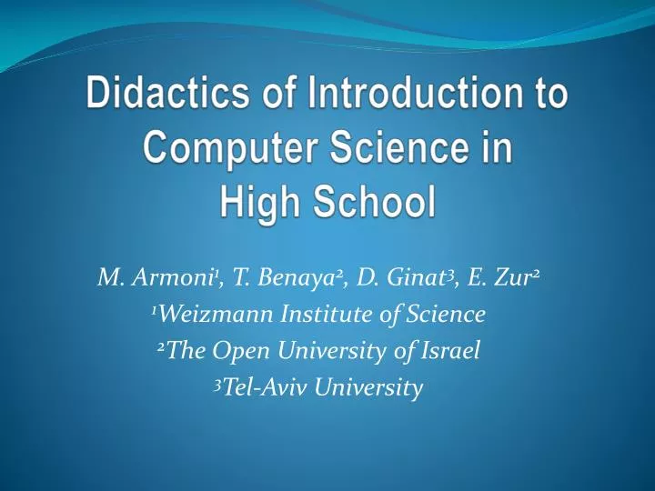 didactics of introduction to computer science in high school