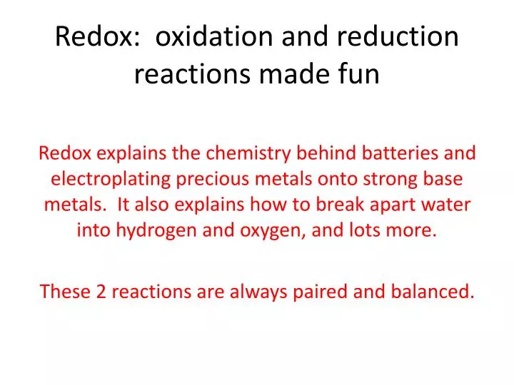 redox oxidation and reduction reactions made fun