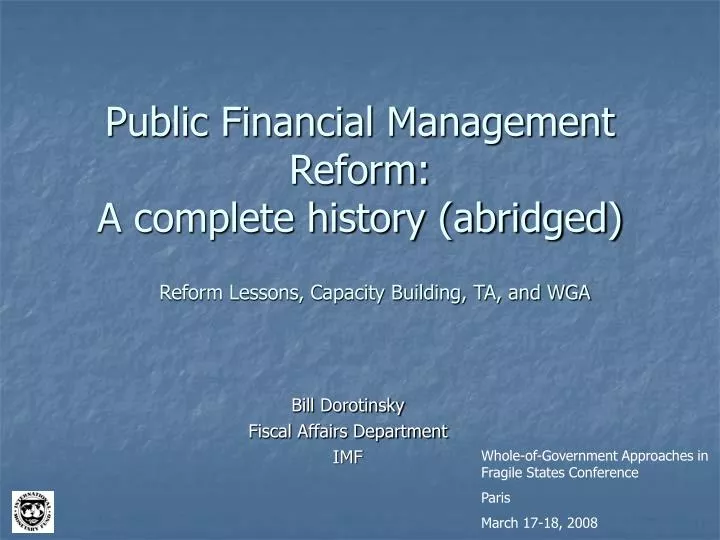 public financial management reform a complete history abridged