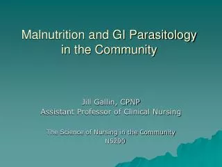 Malnutrition and GI Parasitology in the Community