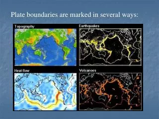 Plate boundaries are marked in several ways: