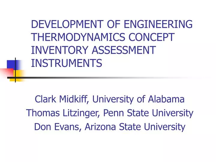 development of engineering thermodynamics concept inventory assessment instruments