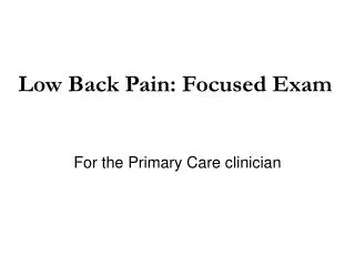 For the Primary Care clinician