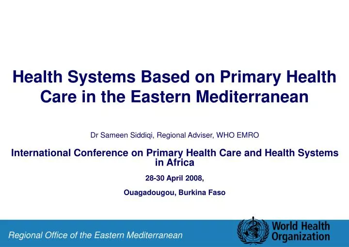 health systems based on primary health care in the eastern mediterranean
