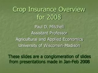 Crop Insurance Overview for 2008