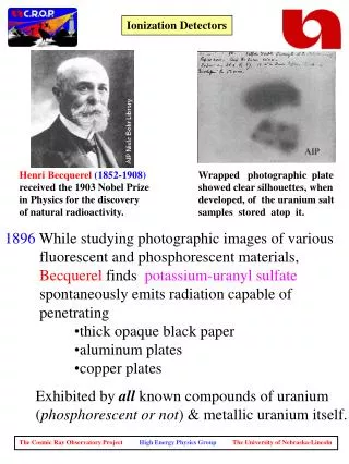 Henri Becquerel (1852-1908) received the 1903 Nobel Prize in Physics for the discovery of natural radioactivity.
