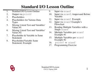 Standard I/O Lesson Outline