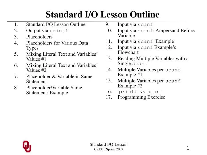standard i o lesson outline