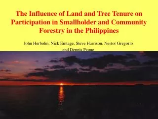 The Influence of Land and Tree Tenure on Participation in Smallholder and Community Forestry in the Philippines