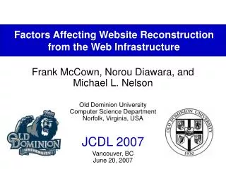 Factors Affecting Website Reconstruction from the Web Infrastructure