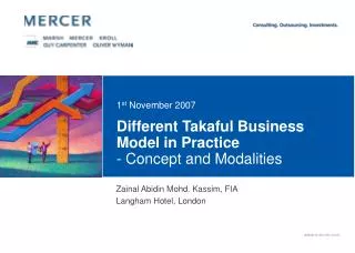 Different Takaful Business Model in Practice - Concept and Modalities