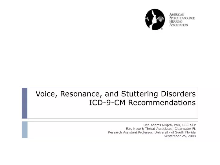 voice resonance and stuttering disorders icd 9 cm recommendations