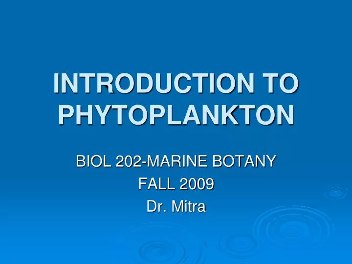 introduction to phytoplankton