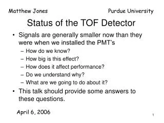 Status of the TOF Detector