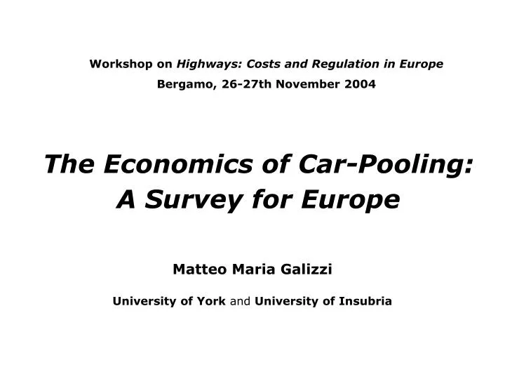 the economics of car pooling a survey for europe