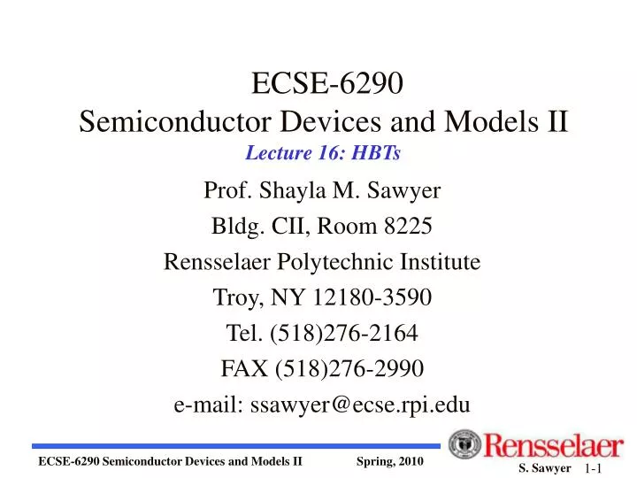 ecse 6290 semiconductor devices and models ii lecture 16 hbts