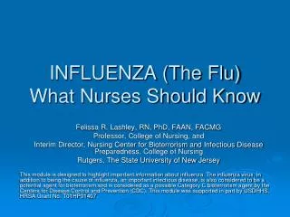 INFLUENZA (The Flu) What Nurses Should Know