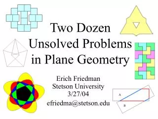 Two Dozen Unsolved Problems in Plane Geometry