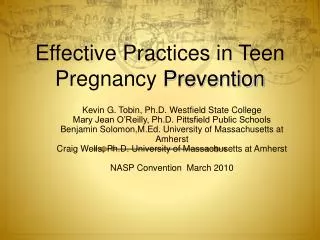Effective Practices in Teen Pregnancy Prevention