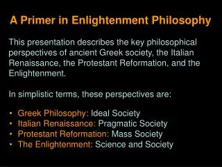 A Primer in Enlightenment Philosophy