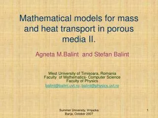 Mathematical models for mass and heat transport in porous media II.