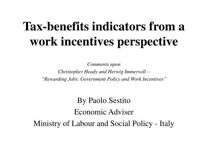 tax benefits indicators from a work incentives perspective