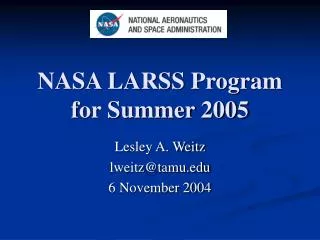 NASA LARSS Program for Summer 2005