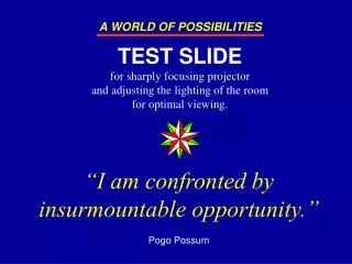 “I am confronted by insurmountable opportunity.” Pogo Possum