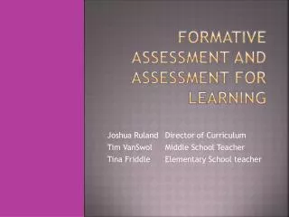 Formative assessment and Assessment for Learning