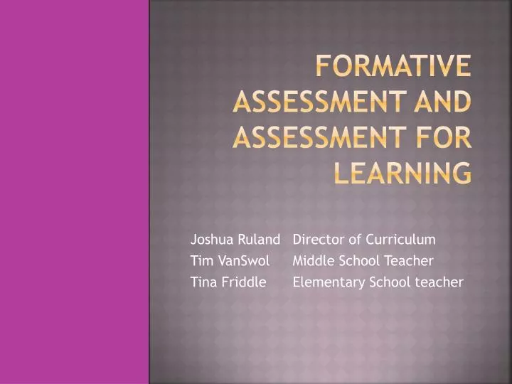 formative assessment and assessment for learning