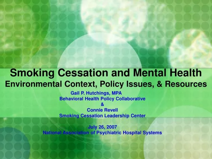 smoking cessation and mental health environmental context policy issues resources