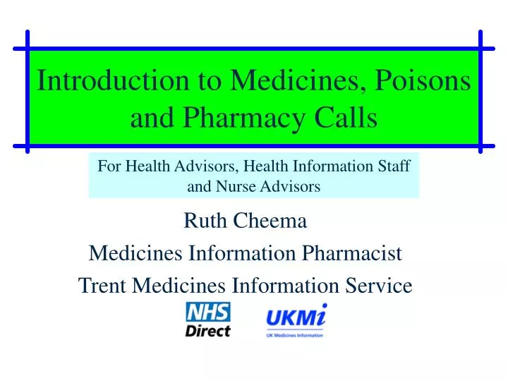 introduction to medicines poisons and pharmacy calls