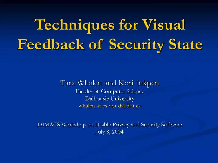 techniques for visual feedback of security state