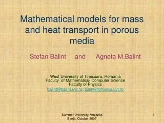 Mathematical models for mass and heat transport in porous media