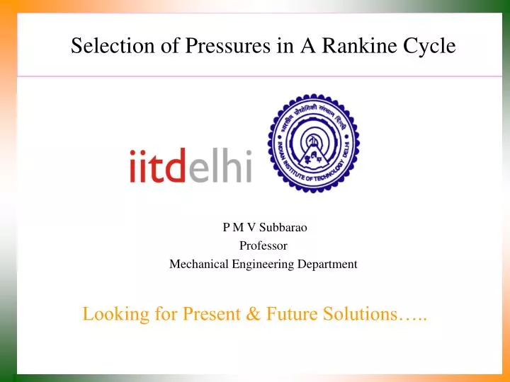 selection of pressures in a rankine cycle