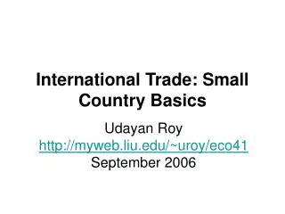 International Trade: Small Country Basics