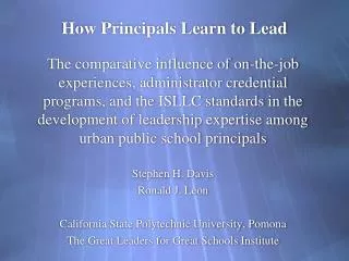 How Principals Learn to Lead