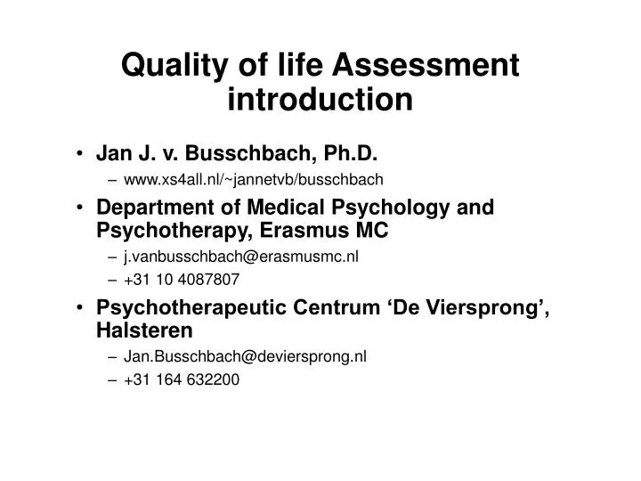 quality of life assessment introduction