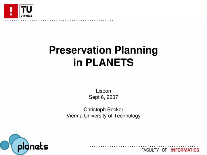 preservation planning in planets