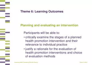 Theme 6: Learning Outcomes